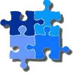 A blue puzzle piece is shown on the black background.